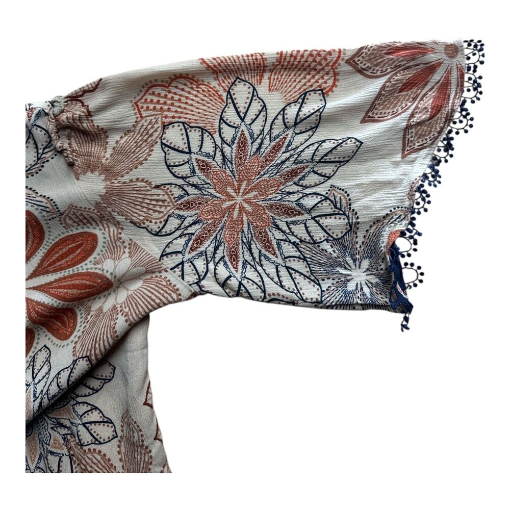 Bobeau Boho Floral Rayon Top Black Lace Trim Blouse S - Picture 7 of 10